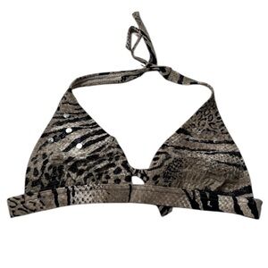 Hermanny Bikini Top Beige Black Zebra Print Sequins 6